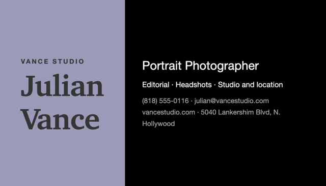 Accent band business cards template in the Photography studio palette