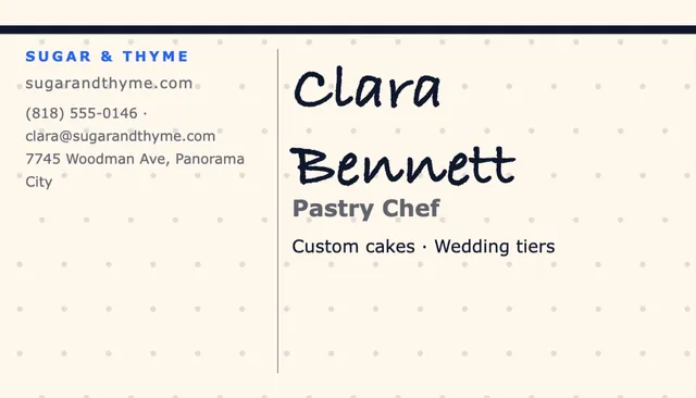 Index column business cards template in the Food delivery palette