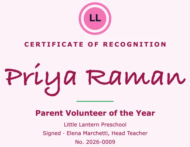 Centred lockup certificates template in the Childcare palette