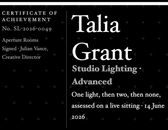 Index column certificates template in the Photography studio palette