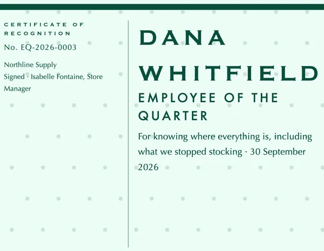 Index column certificates template in the Retail confident palette
