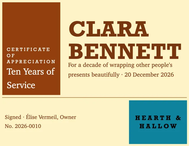 Nine-square grid certificates template in the Bakery & cafe palette