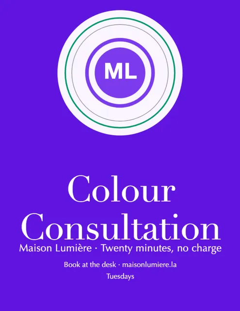 Haloed badge countertop displays template in the Meditation studio palette
