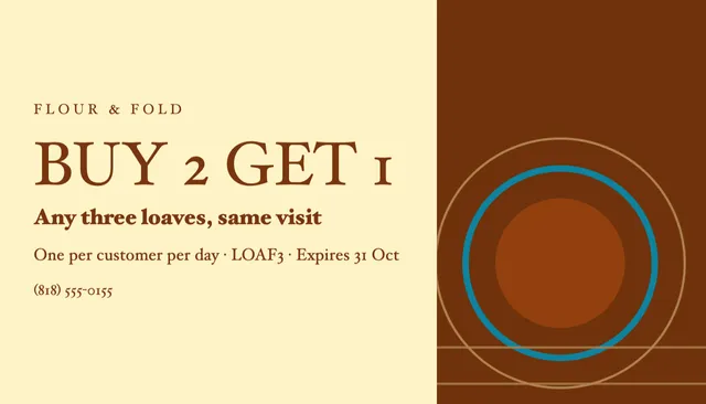 Hard split coupon cards template in the Bakery & cafe palette