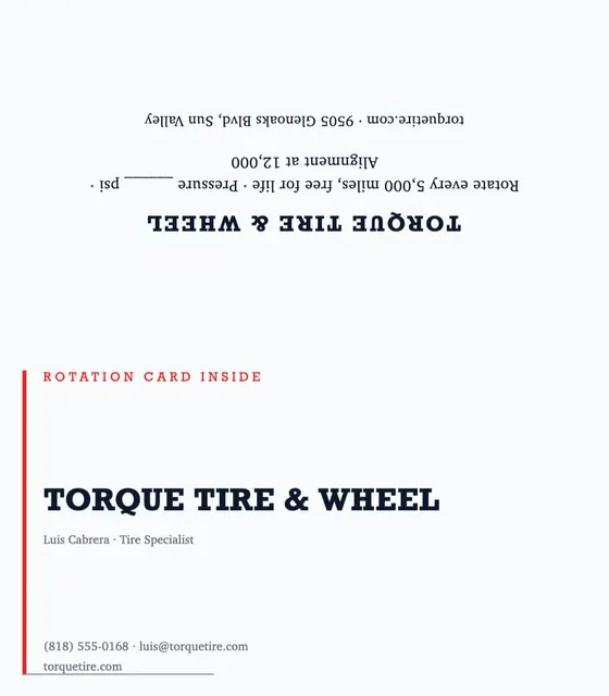 Leading edge folded business cards template in the Automotive palette