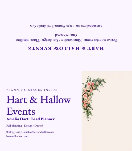 Hard split folded business cards template in the Event management palette