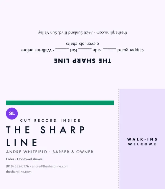 Ticket stub folded business cards template in the Meditation studio palette